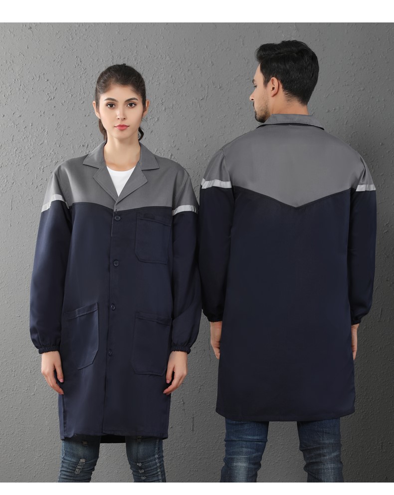 定制加厚藍大褂工作服男女長(cháng)款工裝耐磨防塵搬運工服罩衣勞保服(圖10)