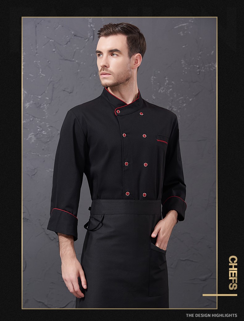 廚師工作服男長(cháng)袖秋冬裝白色餐飲酒店廚房服裝西餐廚師服定制logo(圖16)