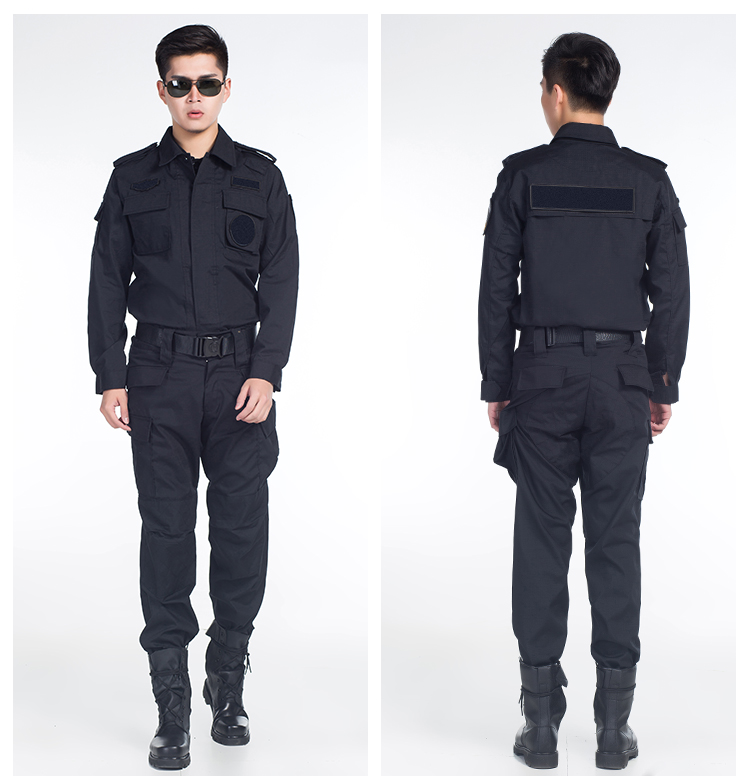 保安黑色作戰服作訓服物業(yè)長(cháng)袖安檢保安訓練服野戰服套裝工作服(圖9)